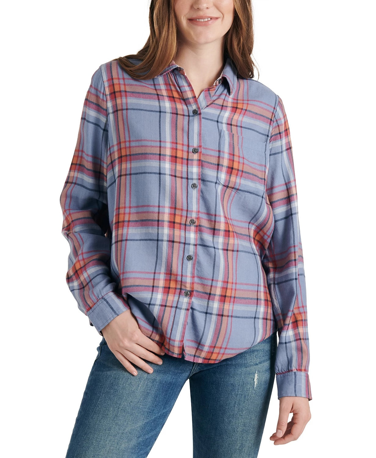 Lucky Brand Women's Plaid Shirt Orange Size X-Small