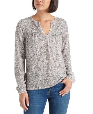 Lucky Brand Women's Cotton Animal-Print Peasant Top White Size Extra Large