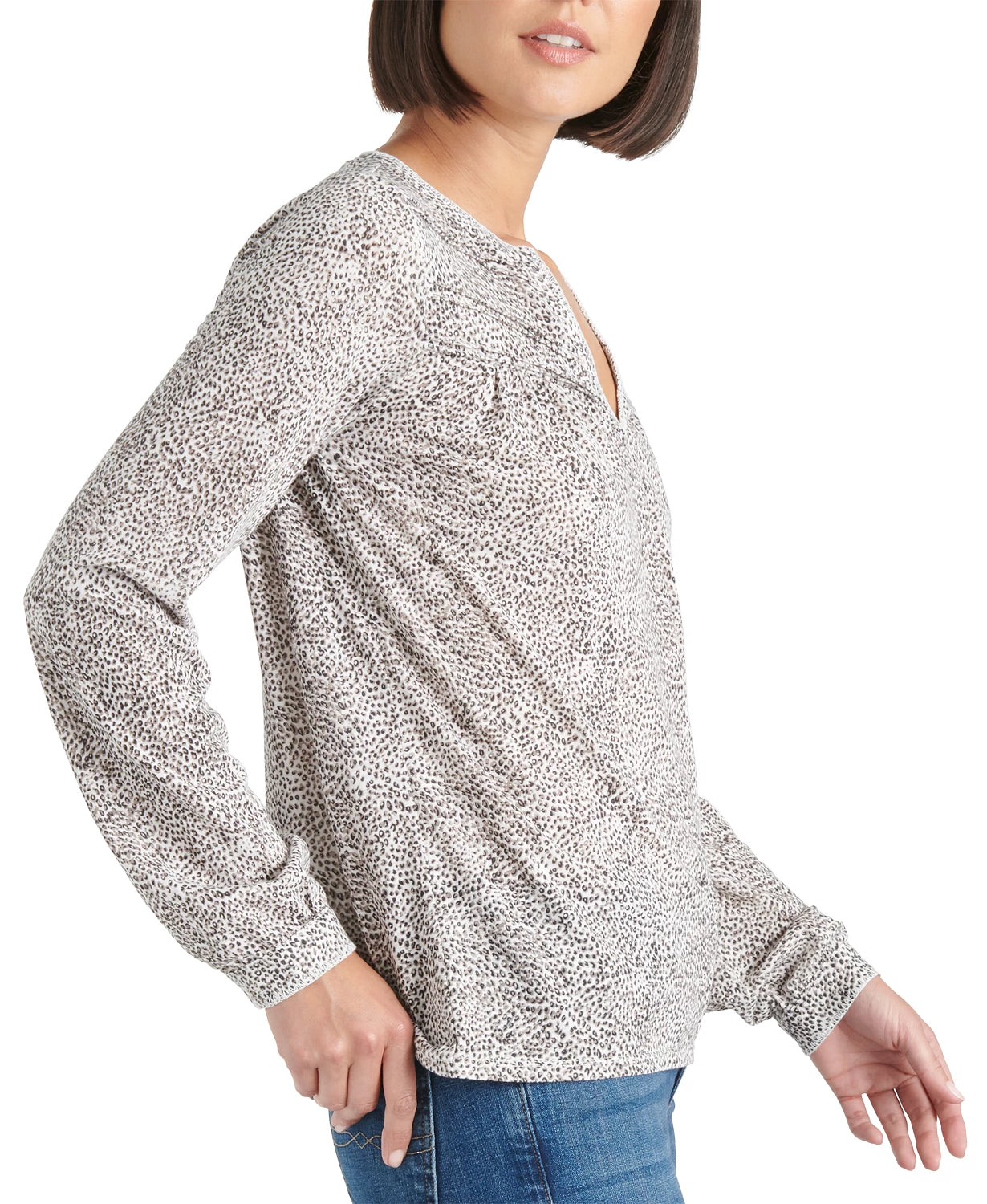 Lucky Brand Women's Cotton Animal-Print Peasant Top White Size Extra Large