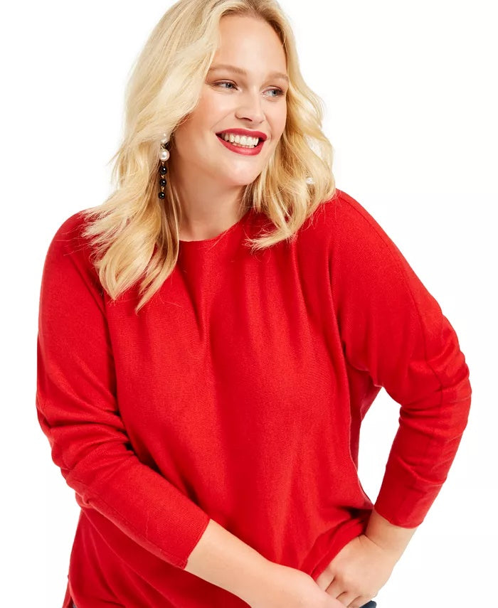 INC International Concepts Women's High-Low Sweater Medium Red Size 1X