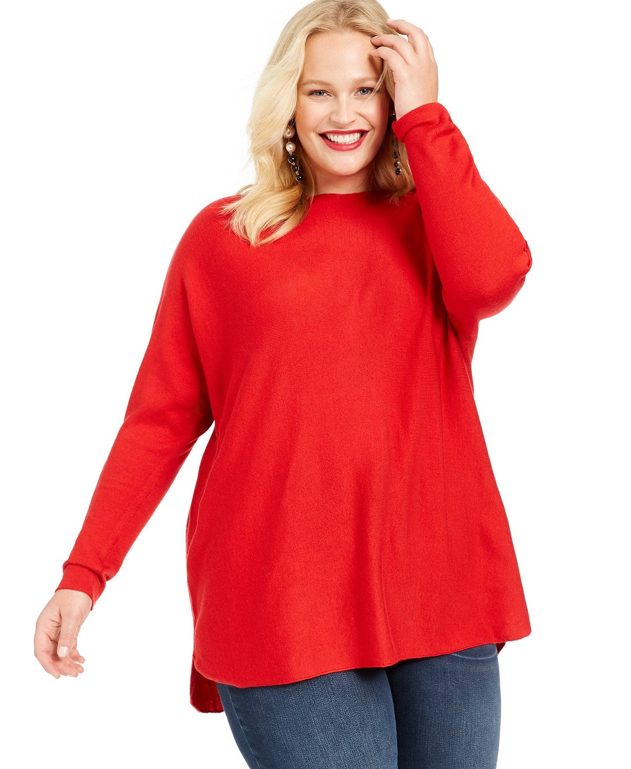 International Concepts Women's Plus Size Long-Sleeve High-Low Sweater Red Size 3X