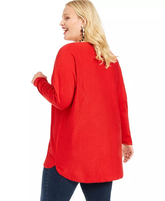 International Concepts Women's Plus Size Long-Sleeve High-Low Sweater Red Size 3X