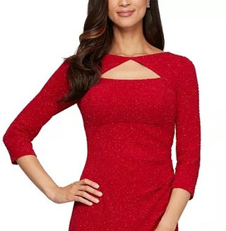 Alex Evenings Women's Glitter Cutout Sheath Dress Red Size 10
