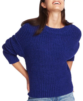 1.STATE Women's Mock Neck Terry Yarn Sweater Navy Sea Blue