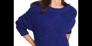 1.STATE Women's Mock Neck Terry Yarn Sweater Navy Sea Blue