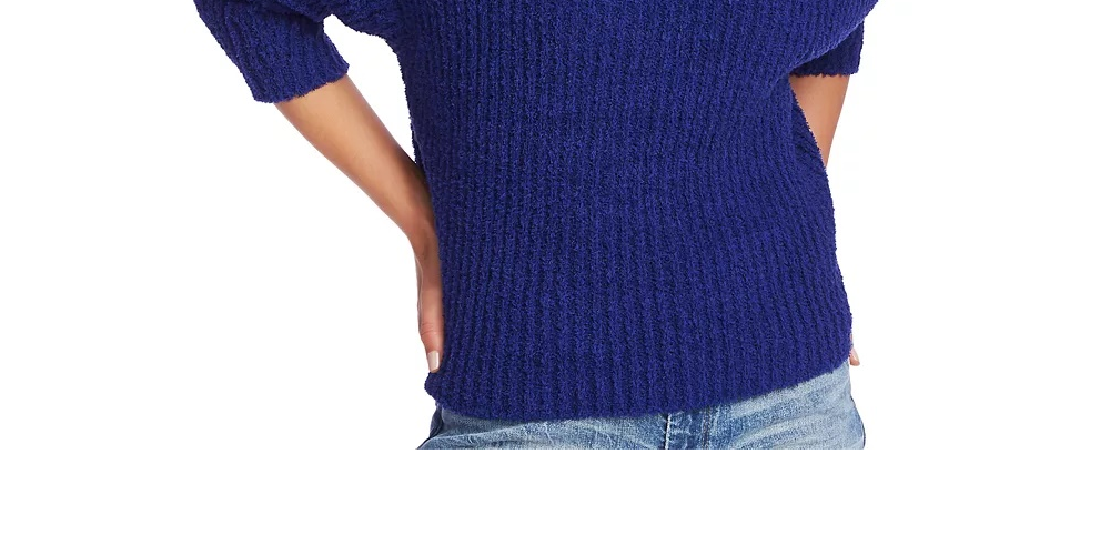 1.STATE Women's Mock Neck Terry Yarn Sweater Navy Sea Blue