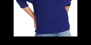 1.STATE Women's Mock Neck Terry Yarn Sweater Navy Sea Blue