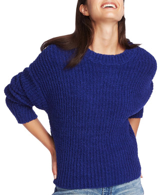 1.STATE Women's Mock Neck Terry Yarn Sweater Navy Sea Blue
