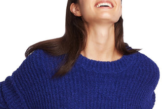 1.STATE Women's Mock Neck Terry Yarn Sweater Navy Sea Blue