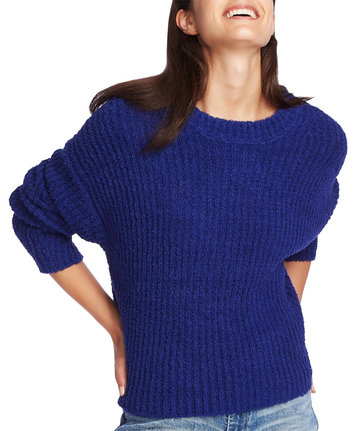 1.STATE Women's Mock Neck Terry Yarn Sweater Navy Sea Blue Size X-Large