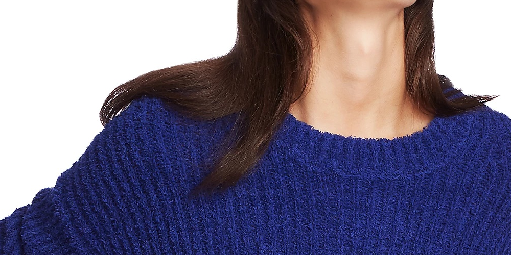 1.STATE Women's Mock Neck Terry Yarn Sweater Navy Sea Blue Size X-Large