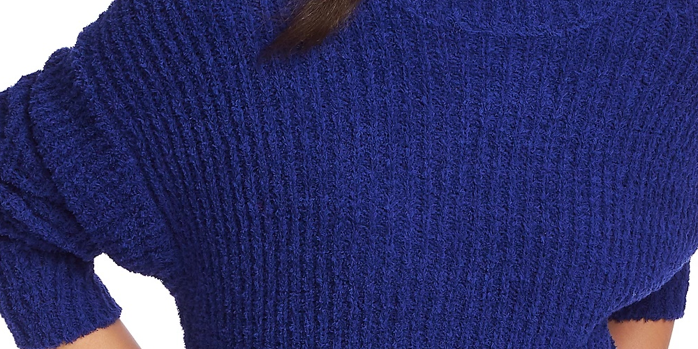 1.STATE Women's Mock Neck Terry Yarn Sweater Navy Sea Blue