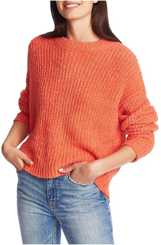 1.STATE Women's Mock Neck Terry Yarn Sweater Papaya Med Orange