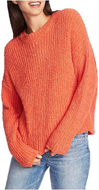 1.STATE Women's Mock Neck Terry Yarn Sweater Papaya Med Orange