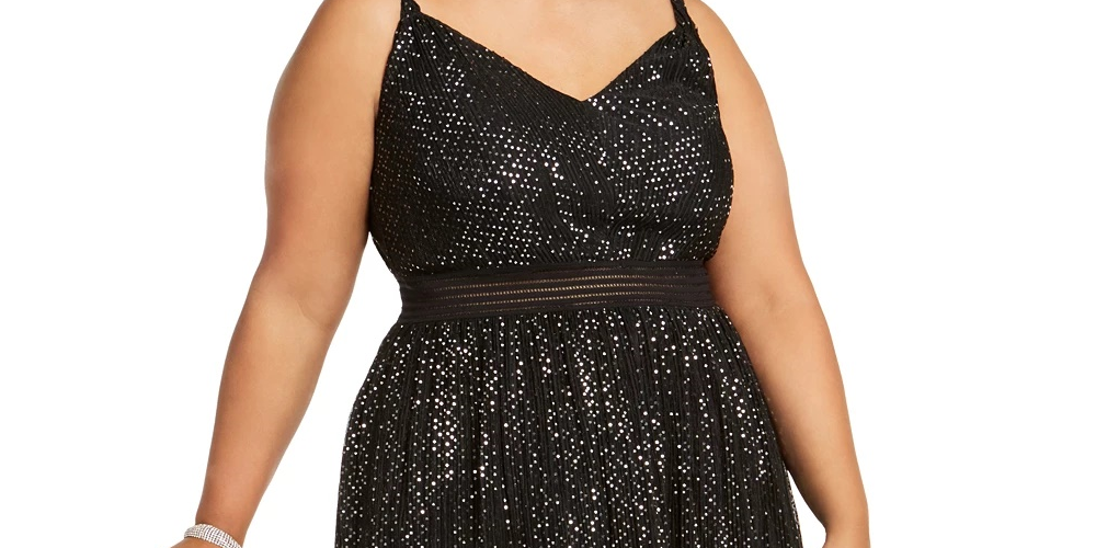City Studios Women's Trendy Plus Size Juniors' Metallic Fit & Flare Dress Silver Size 20W