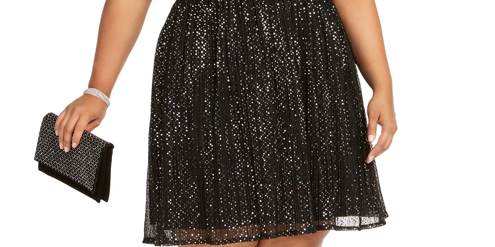 City Studios Women's Trendy Plus Size Juniors' Metallic Fit & Flare Dress Silver Size 20W