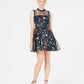 City Studios Junior's Floral Embroidered Fit & Flare Dress Navy Size 1