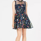 City Studios Junior's Floral Embroidered Fit & Flare Dress Navy Size 1