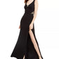 City Studios Juniors' Embellished-Applique Slit Gown Black Size 13