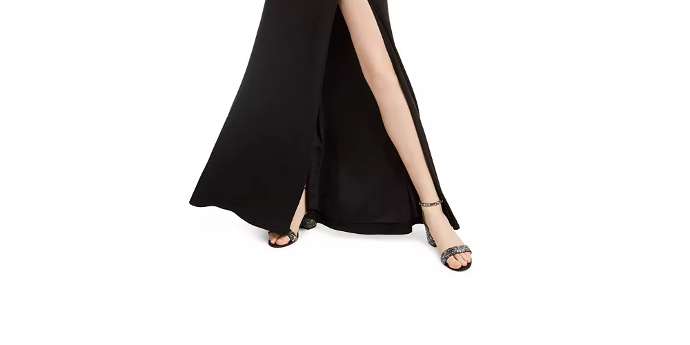 City Studios Juniors' Embellished-Applique Slit Gown Black Size 13