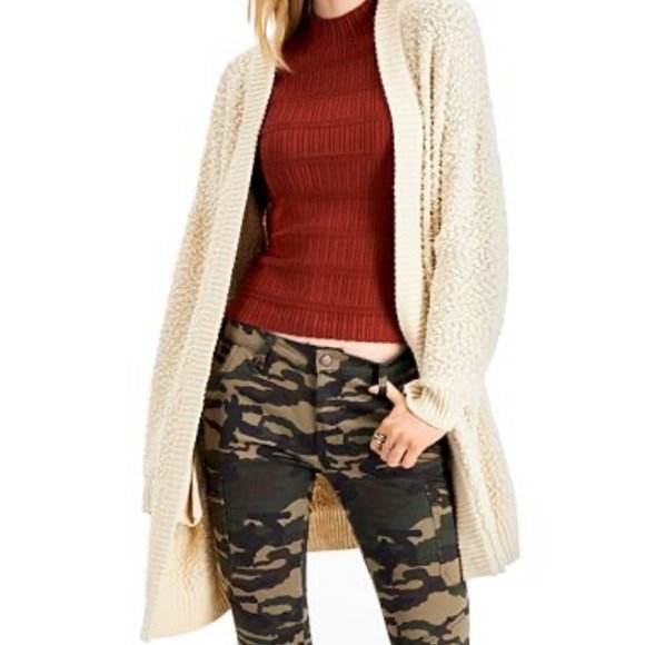 Say What? Juniors' Open-Front Textured Cardigan Dark Beige Size Large