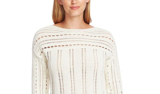 Vince Camuto Women's Boatneck Pointelle Sweater White Size Medium