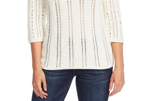 Vince Camuto Women's Boatneck Pointelle Sweater White Size Medium