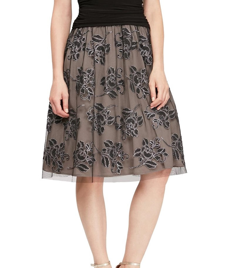 Sl Fashions Women's Embellished Floral-Print A-Line Dress Charcoal Size 10