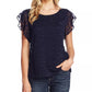 Vince Camuto Women's Flutter Sleeve Bubble Dot Top Blue Navy Size Medium