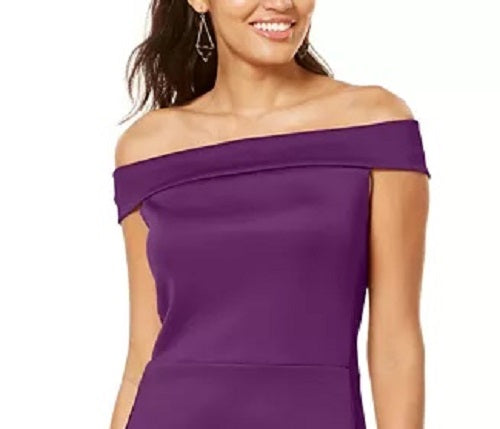Thalia Sodi Women's Mesh-Trim Off-The-Shoulder Dress Purple Size Large
