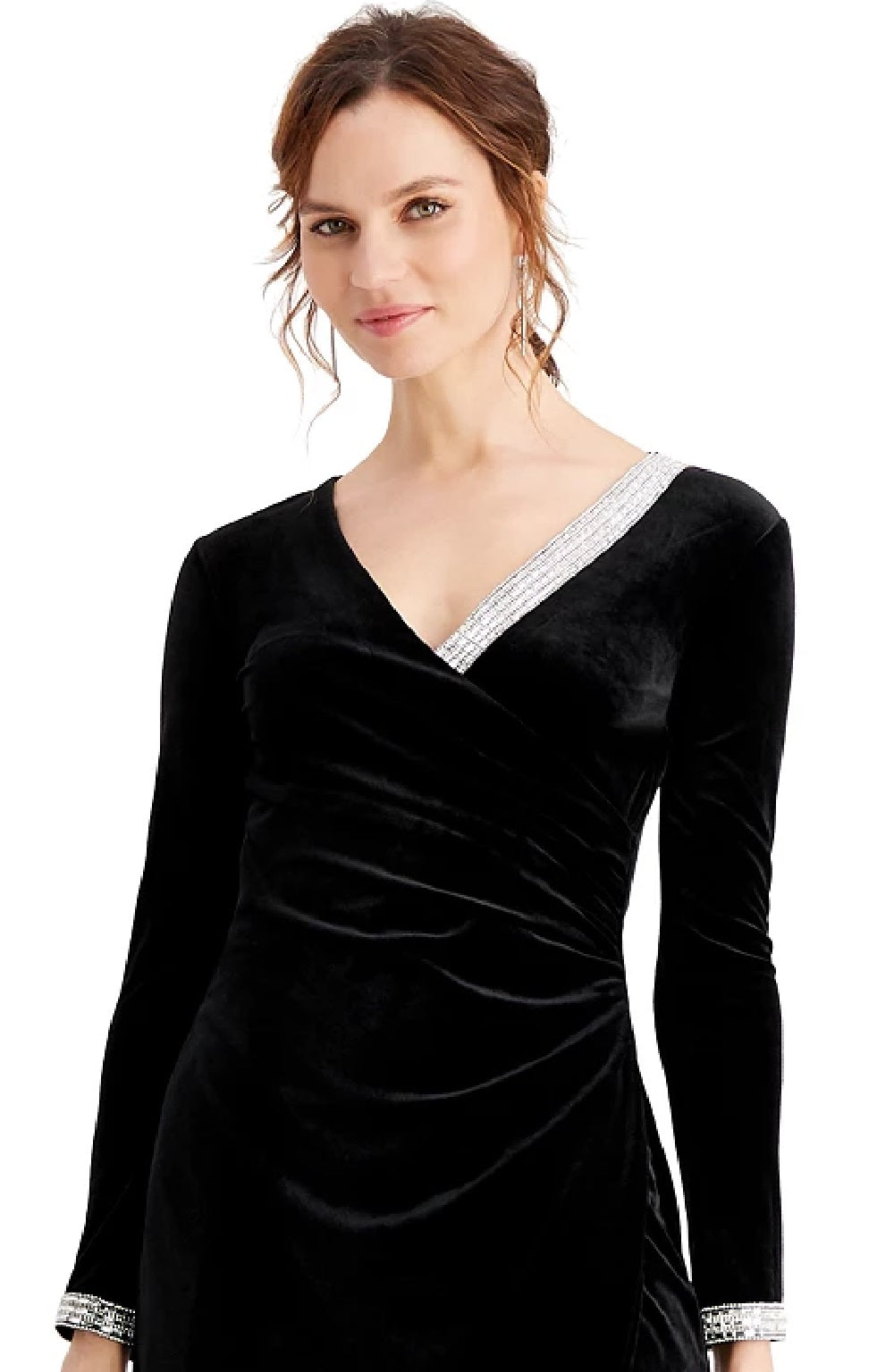 MSK Women's Velvet Embellished Faux Wrap Dress Black Size X-Large