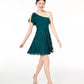City Studios Junior's Lace & Chiffon One Shoulder Dress Bright Green Size 9