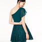 City Studios Junior's Lace & Chiffon One Shoulder Dress Bright Green Size 9