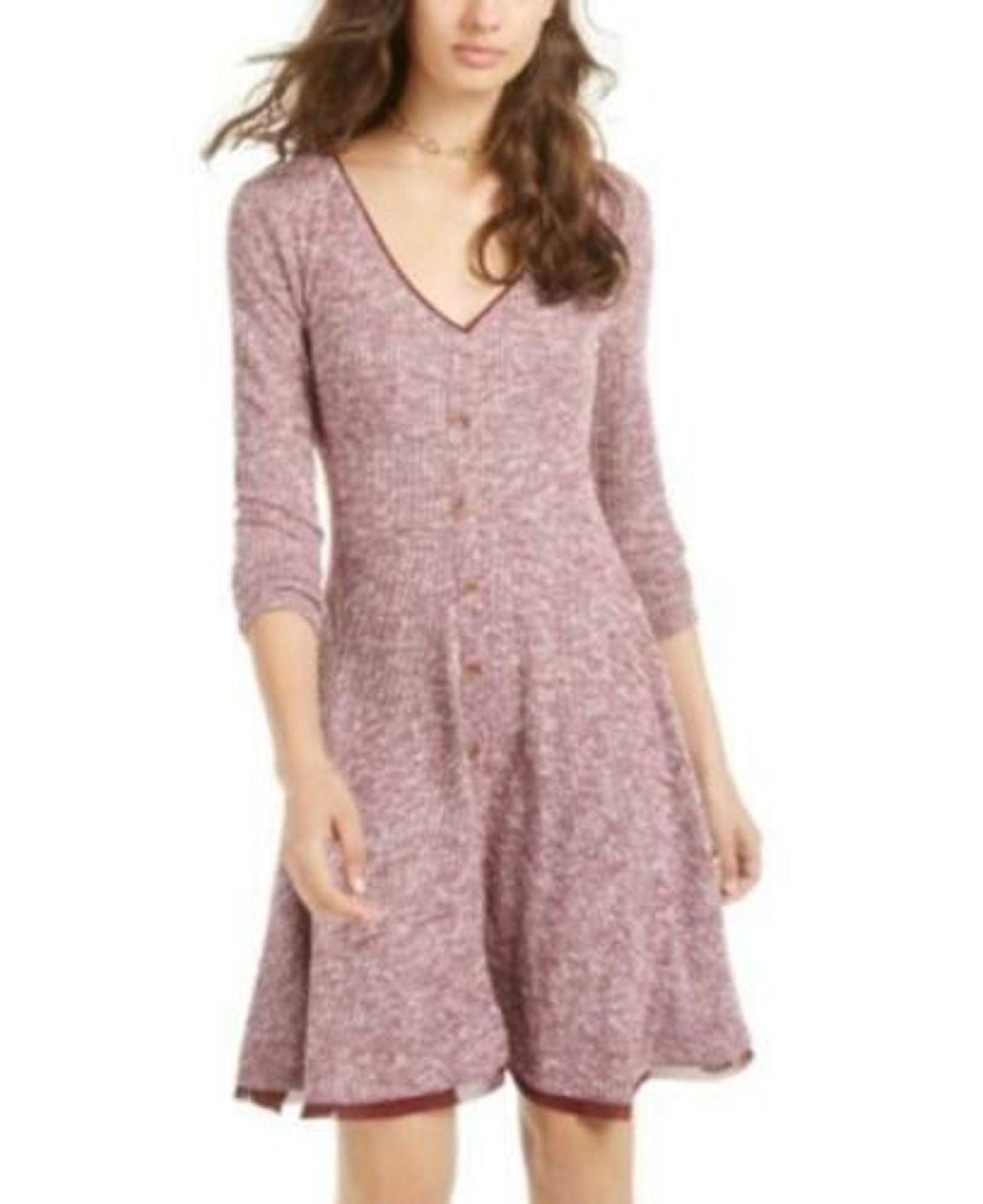 American Rag Juniors'' Marled Rib-Knit Fit & Flare Dress Dark Red Size Extra Small