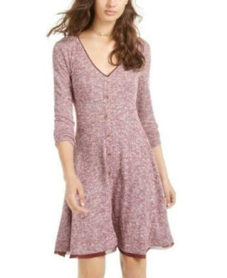American Rag Juniors'' Marled Rib-Knit Fit & Flare Dress Dark Red Size Extra Small