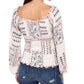 American Rag Junior's Printed Smocked Poet Sleeved Blouse White Size X-Small