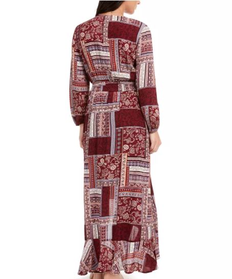 American Rag Junior's Printed Surplice Maxi Dress Dark Red Size Small