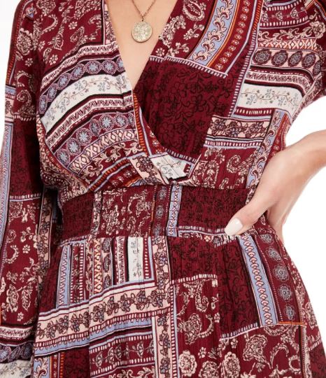 American Rag Junior's Printed Surplice Maxi Dress Dark Red Size Small