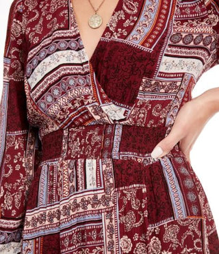 American Rag Junior's Printed Surplice Maxi Dress Dark Red Size X-Small