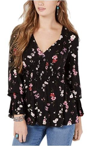 American Rag Junior's Ruffled Neck Tie Sleeve Top Black Size Small