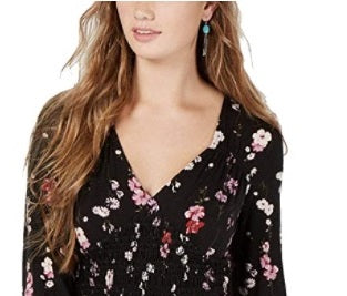 American Rag Junior's Ruffled Neck Tie Sleeve Top Black Size Small