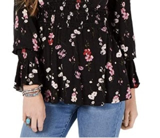 American Rag Junior's Ruffled Neck Tie Sleeve Top Black Size Small