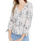American Rag Juniors' Ruffled-Neck Tie-Sleeve Top Gray Size Large