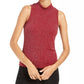 Planet Gold Juniors' Lurex Mock Neck Top Red Size Extra Large