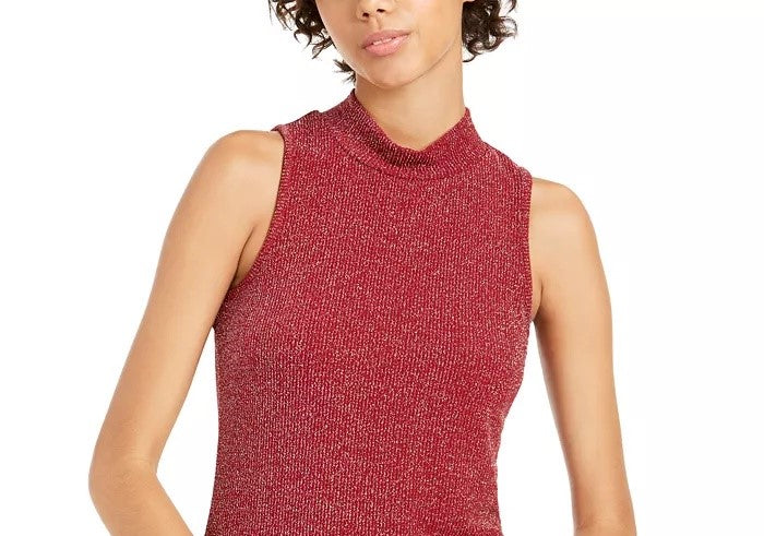 Planet Gold Juniors' Lurex Mock Neck Top Red Size Extra Large
