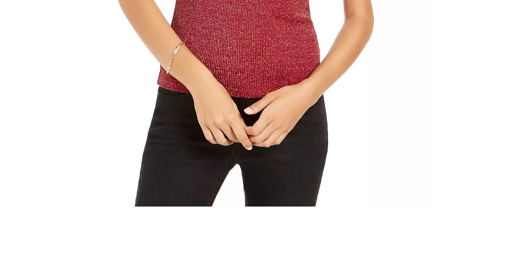 Planet Gold Juniors' Lurex Mock Neck Top Red Size Extra Large