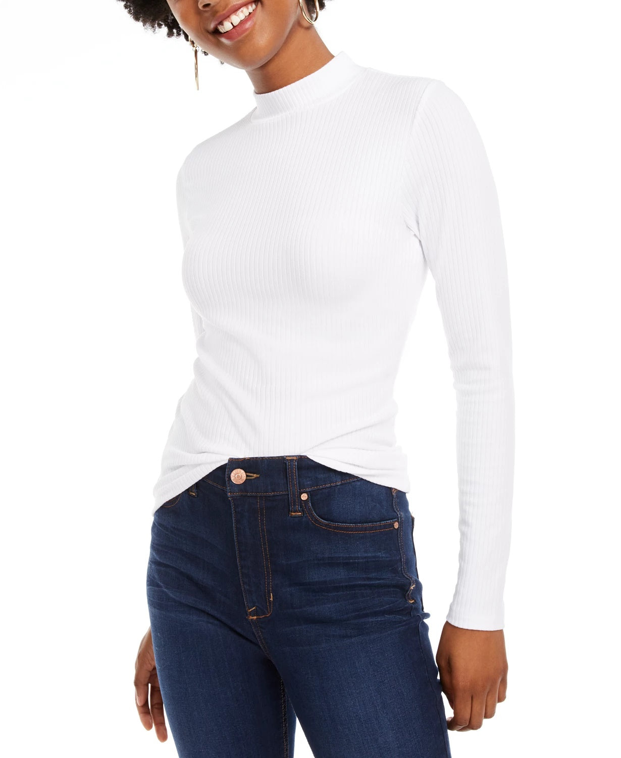 Planet Gold Juniors' Long-Sleeve Mock-Neck Top White Size Large