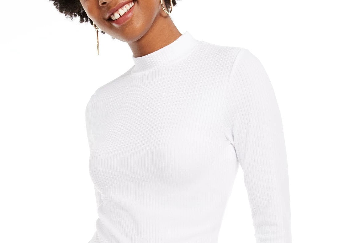 Planet Gold Juniors' Long-Sleeve Mock-Neck Top White Size Large