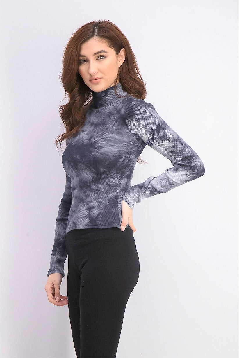 Planet Gold Juniors' Tie-Dye Mock Neck Top Black Size Medium