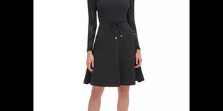 Tommy Hilfiger Women's Lace Sleeve Fit & Flare Dress Black Size 6